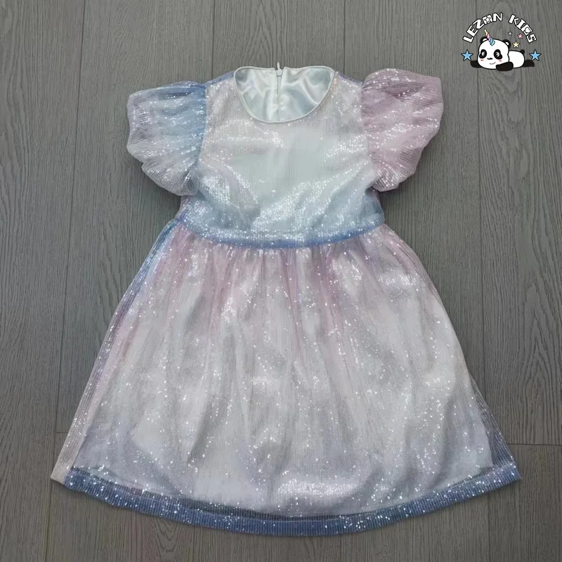 LEZONKIDS - Vestidos casuais por atacado para meninas Bebês Roupas de meninas Presente do Dia dos Namorados Vestido A-line com lantejoulas para meninas